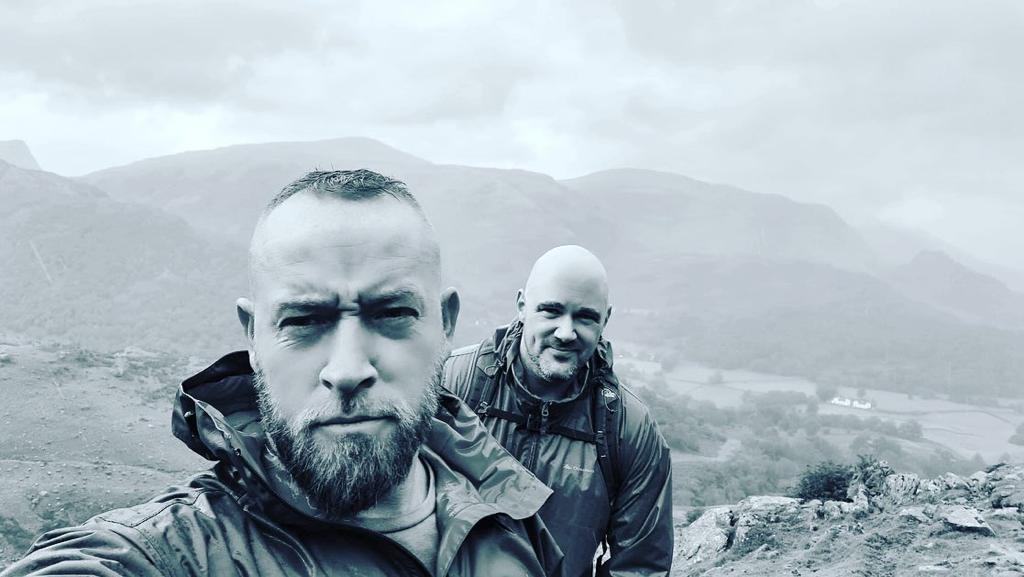 Jimmy and Tom in the rain on a Lake District fell